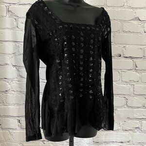 Black Sequin Embellished Long Sleeve Top | The Pyramid Collection